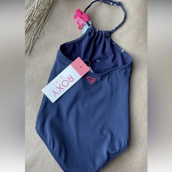 Kids Navy Blue Floral Swimsuit - Picture 2 of 3